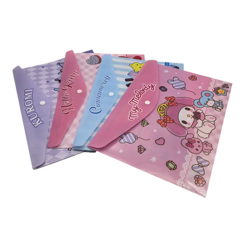 Anime Kuromi Plastic Folders Snap File Bag A4 Waterproof Folder Student Test Paper Office Supplies File Thickened Exam Bag 4pcs