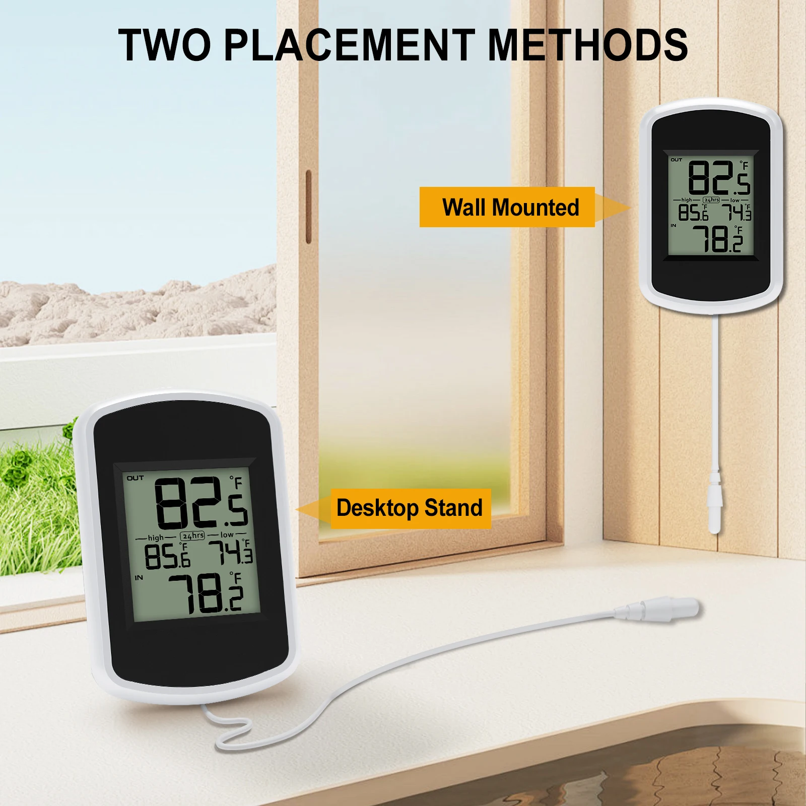 Digital Thermometer Waterproof Indoor Outdoor with 2m Probe Sensor Min/Max Memory LCD Display for Home Garden Fridge Aquarium - 5