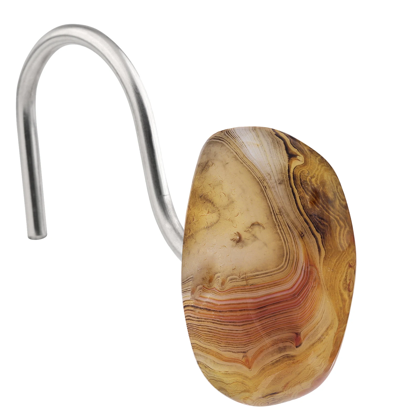 Irregular Banded Agate Shower Curtain Hooks, Polished Agate Stone Stainless Steel Curtain Rings For Bathroom Home Decor 9pcs practical assembly home organizer rings bracelets display jewelry storage hooks wall mount stand necklaces holder