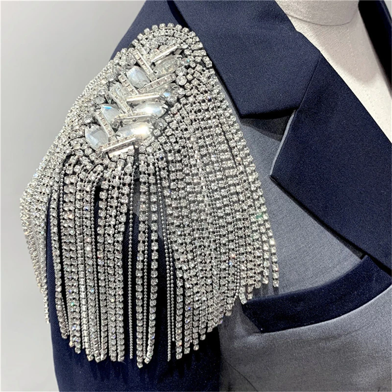 1PCS Fashion Handmade Shoulder Jewelry Tassel Rhinestones Epaulettes Clothing Accessories Brooch Epaulet Shoulder Brooches Gift