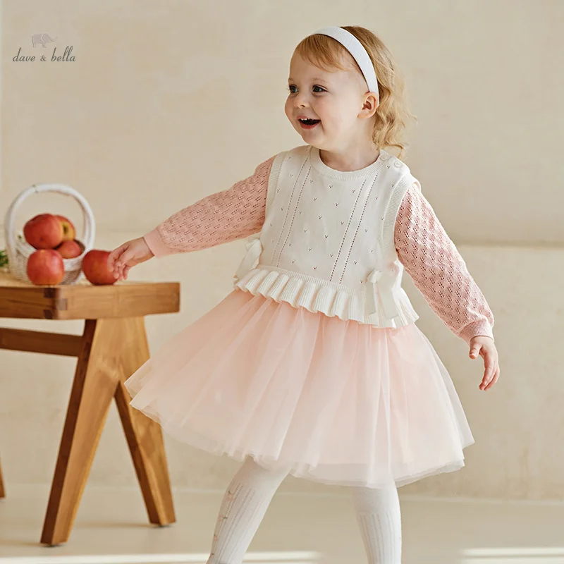 Dave Bella Children Sweater Vest Clothes Spring Girls Fashion Casual Cute Sweet Knit Tank Top Outdoor Party DB1248354