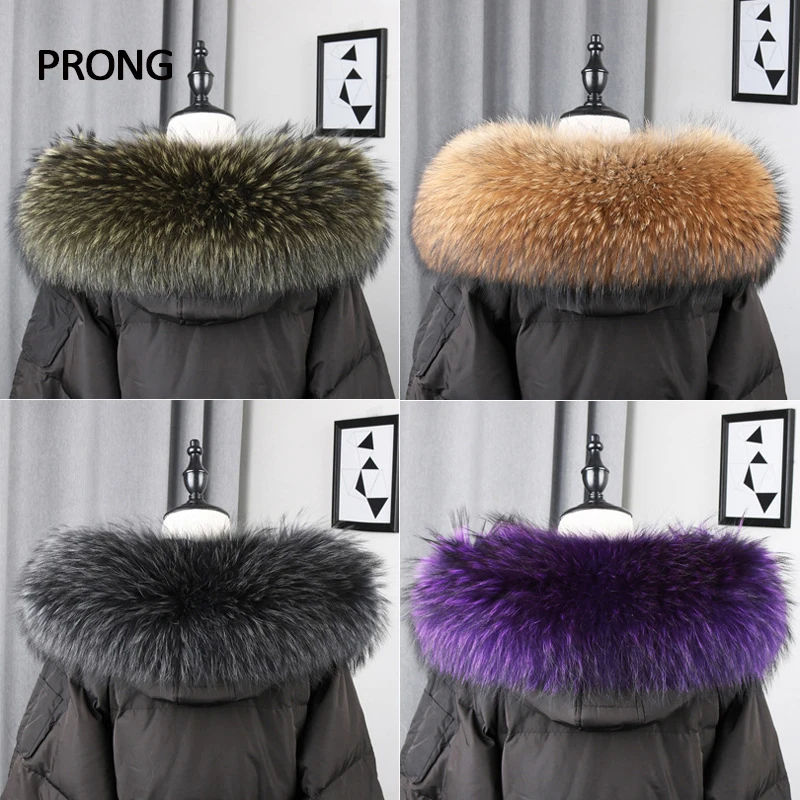100% Real Fur Collar For Parkas Coats Winter Luxury Warm Natural Raccoon Fur Women Scarves Female Neck Cap Real Fur Hood Trim