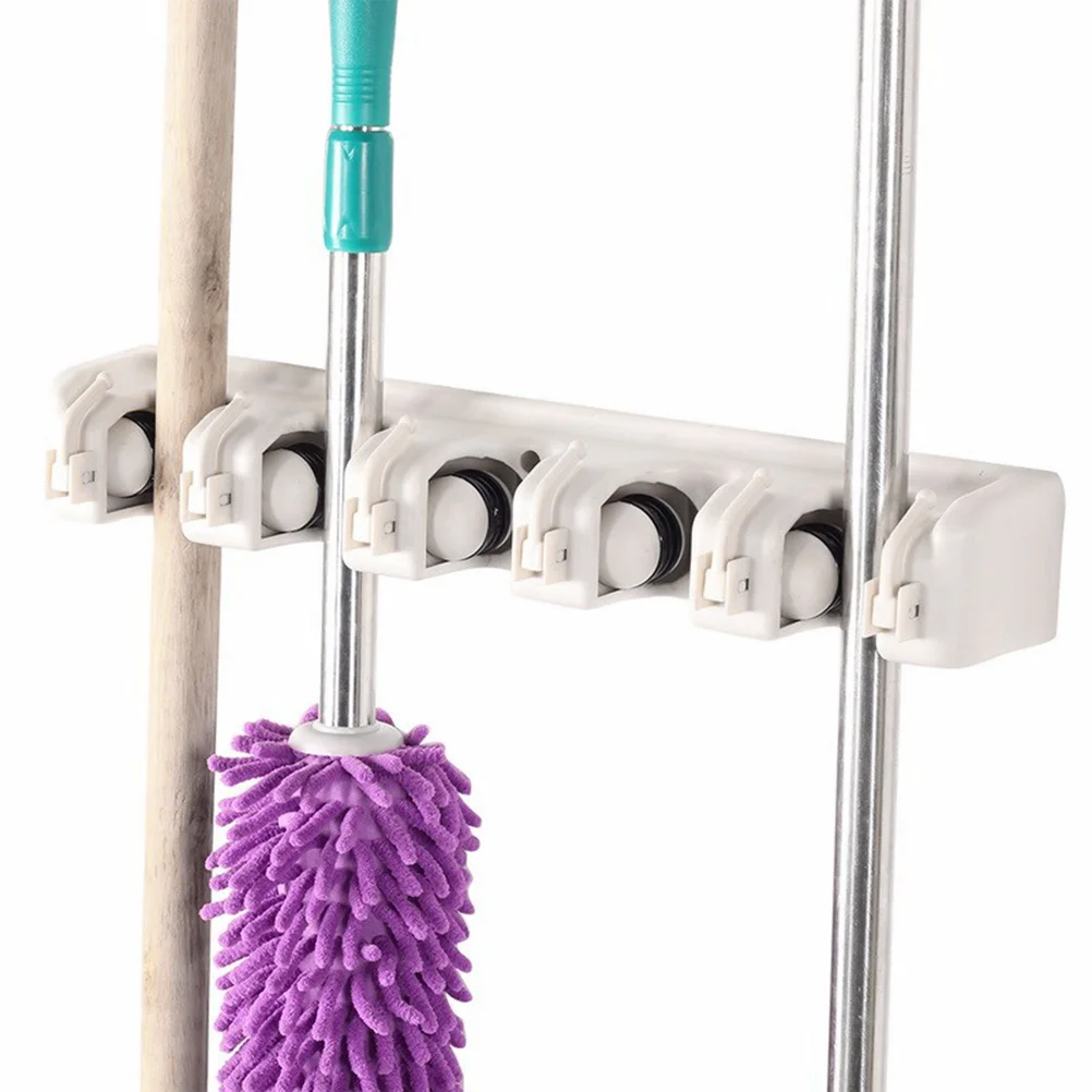 White Mop Holder Wall Mounted Broom ganizer Brush Hanger Storage Rack Rear Accessories Interior Kitchen Garden Garage Laundry