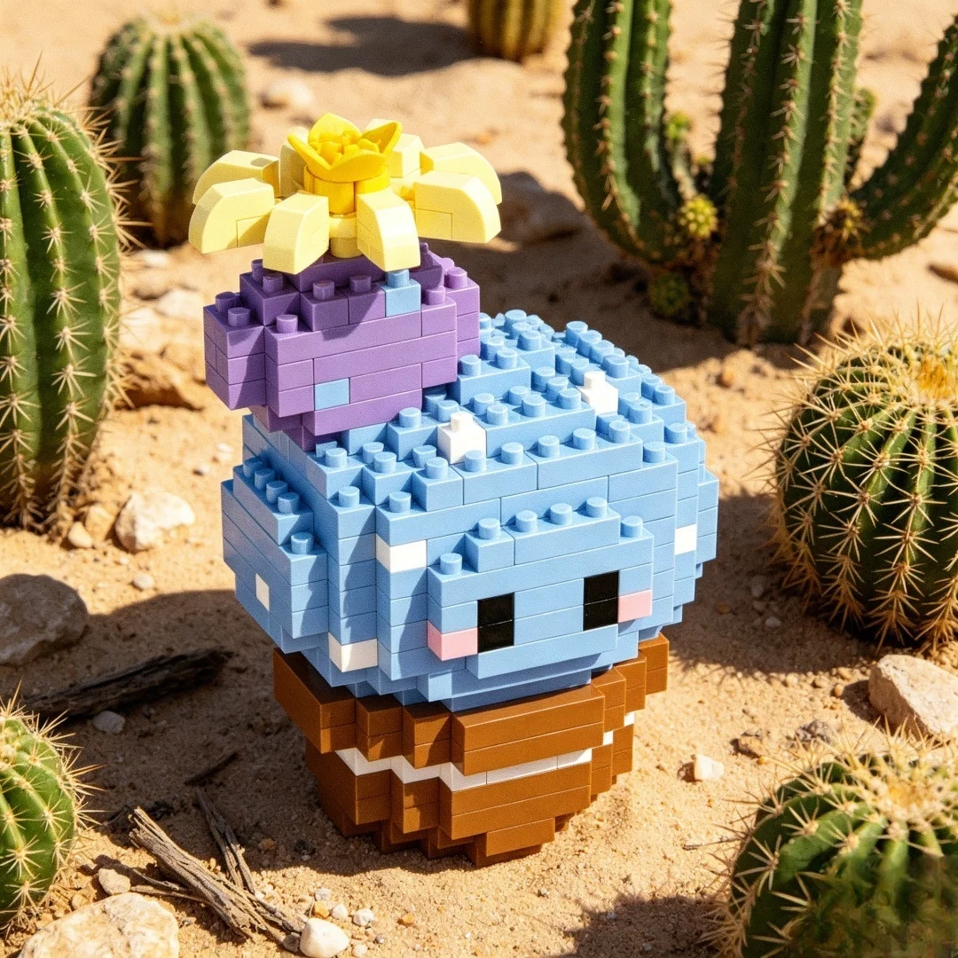 270pcs 블루 선인장 빌딩 블록, 홈 장 영원한 꽃 분재 장식품, 어린이 생일을 위한 DIY 다육 식물 선물