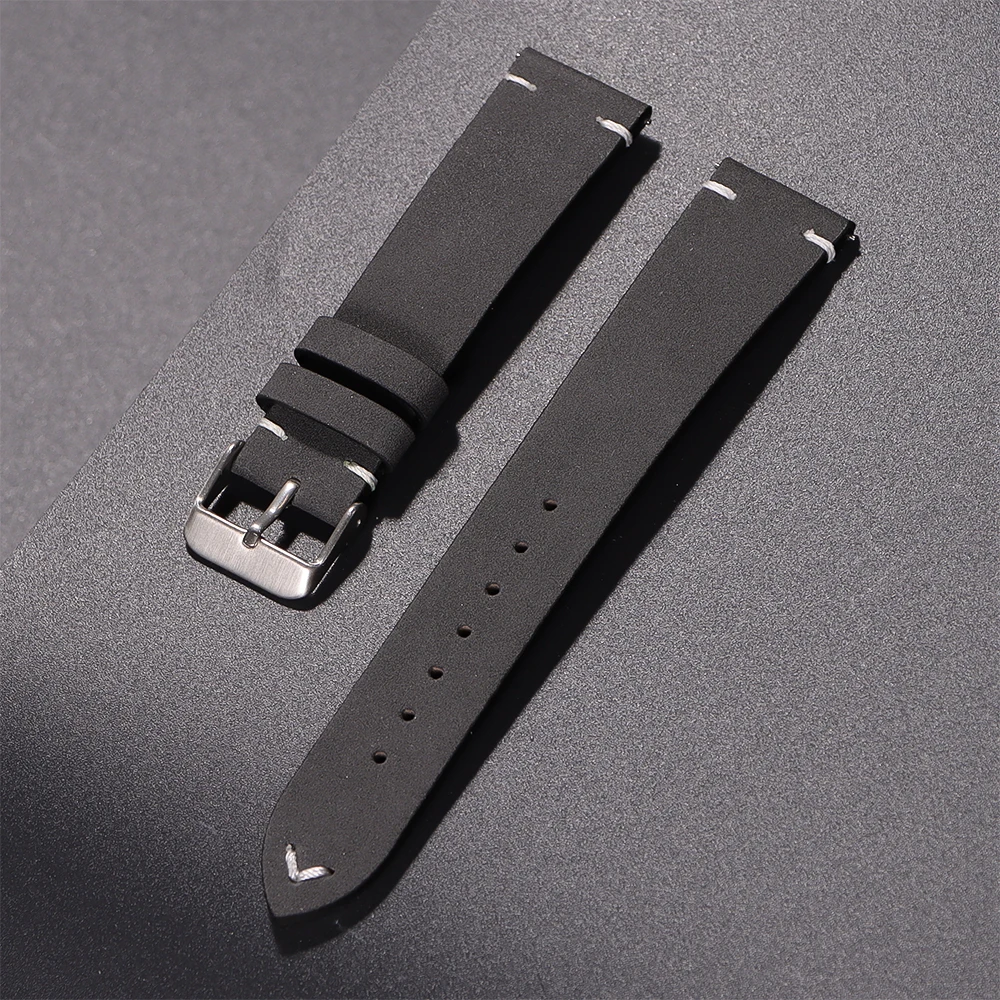 Elegant Calfskin Leather Watchband with Quick Release Stitching - Genuine Leather Strap Accessory