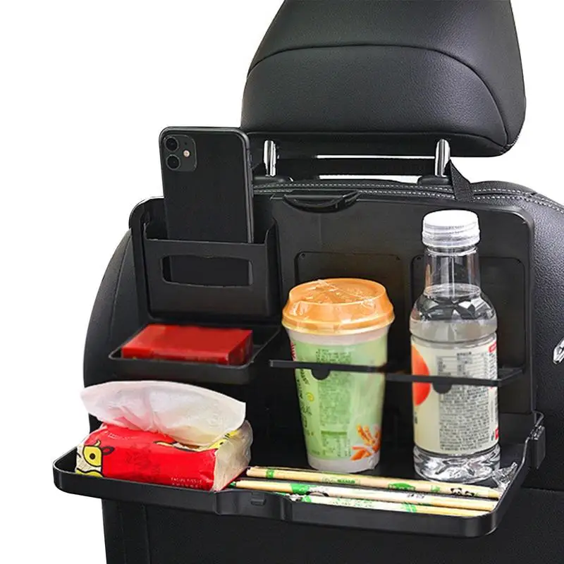 Mesa de bandeja dobrável do assento traseiro do carro, Organizador de alimentos com copo, suporte do telefone, grande capacidade, Auto Interior Store Stowing Tool