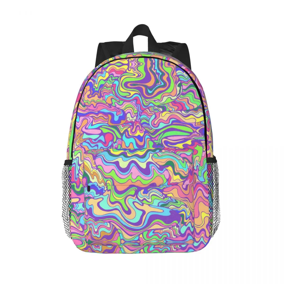 

Psychedelic Waves Laptop Backpack Men Women Basic Bookbag for College School Student Pastel Colors Bag