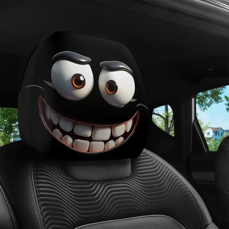 2pcs Funny Big-Eyed Cartoon Print Car Headrest Cover, Suitable For Travel And Daily Commuting,For Halloween Christmas Holiday - Image 4