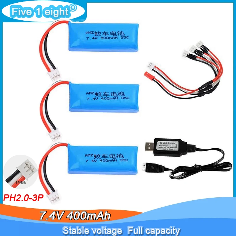 

Литий-Полимерный Аккумулятор 7,4 в 2s 400 мАч с зарядным кабелем 3 в 1 и USB-зарядкой для AMZ DRZ BZ3 SZFF2 ATM 1/28 RC Car
