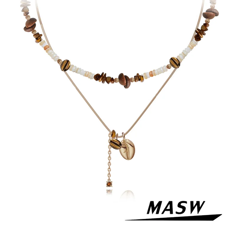 

MASW Original Design Vintage Temperament Brown Stone Bead Necklace For Women Female Gift Trendy Jewelry Hot Sale