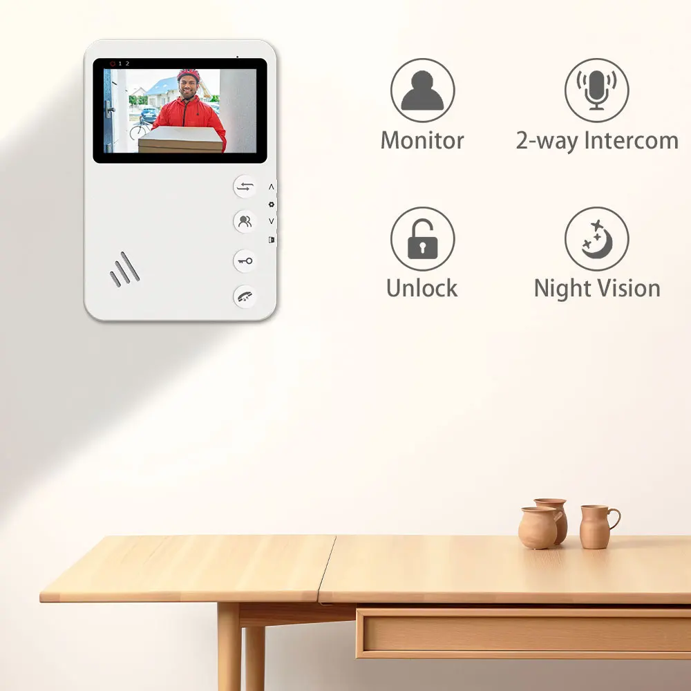 ANJIELO 4.3 Inch Metal Doorbell Video Intercom System for Home One-touch Unlocki