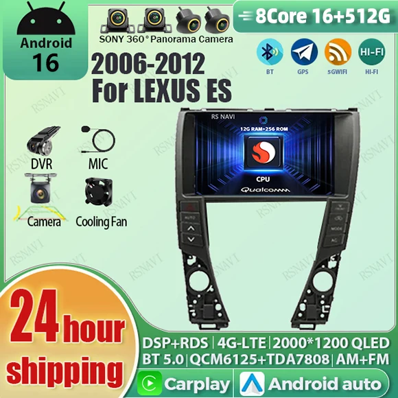 Radio para Auto con Android 16, Carplay, Pantalla QLED 2K Qualcomm, Reproductor para LEXUS ES 2006-2012, GPS, 4G, Estéreo, WIFI, DSP, Multimedia, BT, DVD 1