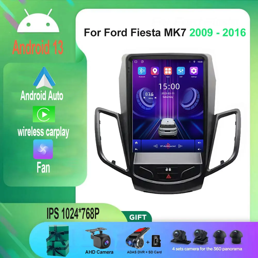 포드 피에스타 MK7 2009 - 2016 차량용 비디오 플레이어, 내비게이션 멀티미디어, 자동차 무선 카플레이, BT 도구, 안드로이드 13, 9.7 인치