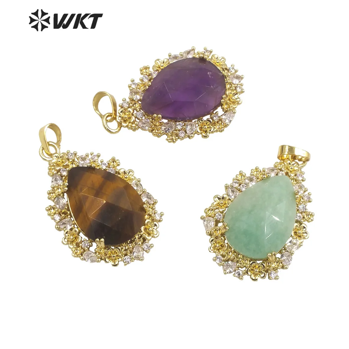 

WT-P1877 WKT 2022 Beautiful Style Natural Gemstone Gold-Plate Pendant Oval Shape Lady Gift Party Accessory Trend