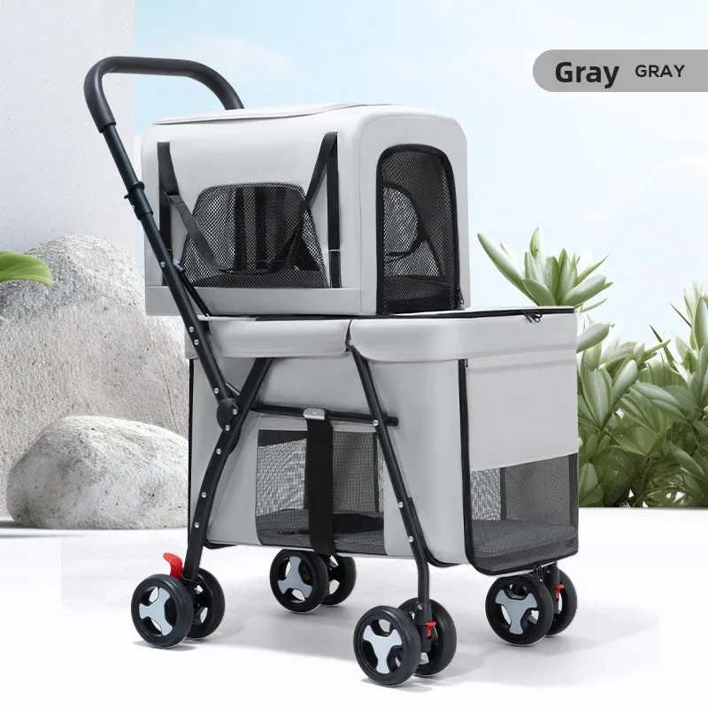 2-layer Pet Cart Lightweight Foldable Pet Outdoor Travel Stroller
