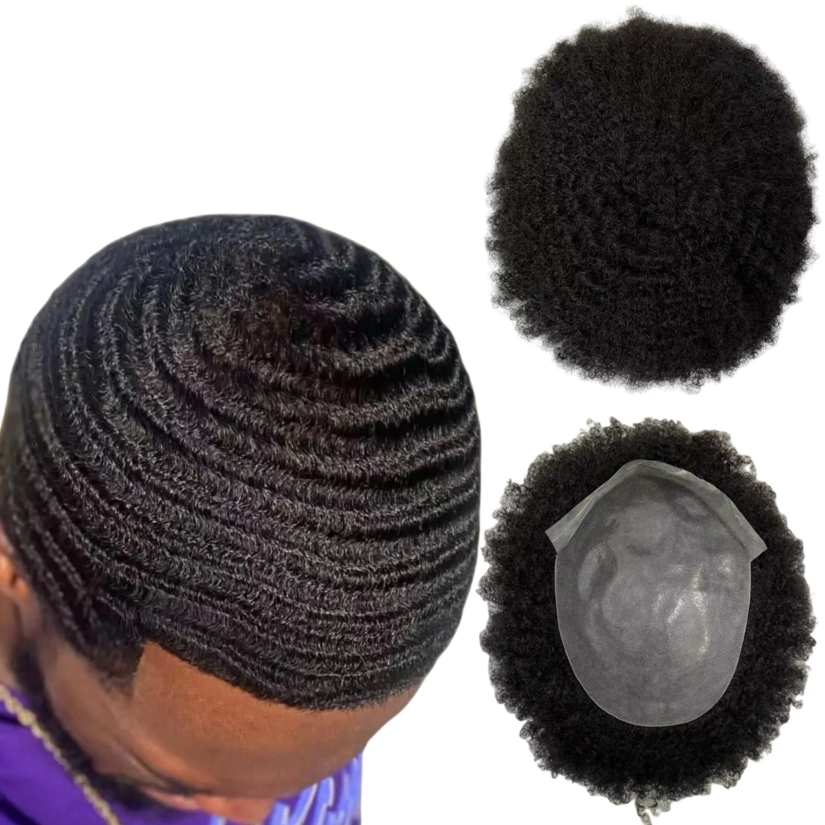 Burmese Virgin Remy Human Hair Replacement Male Wig 6mm Wave #1b,#1 Color 8x10 Full PU Toupee For Black Men