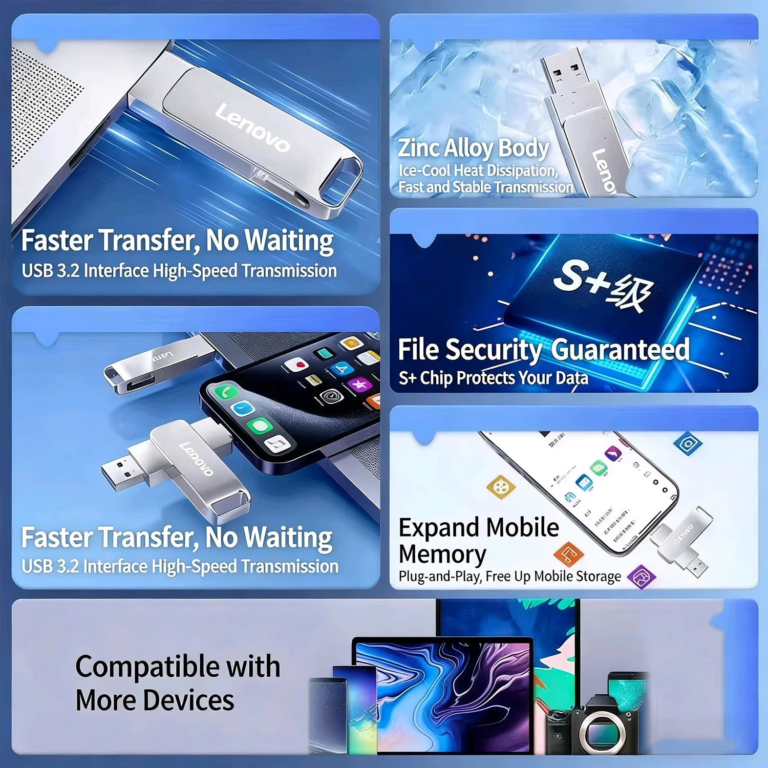레노버 USB3.2 OTG 펜 드라이브 고속 타입-C 플래시 디스크 실제 용량 64TB 16TB 8TB 4TB 메탈 펜드라이브 휴대폰 컴퓨터용
