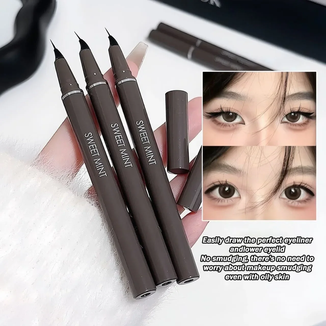 Liquid Eyeliner Quick Dry Curved Pen Tip Easy To Draw Fine Lower Eyelash Eyelid Pencil Smooth Waterproof Cosmetics