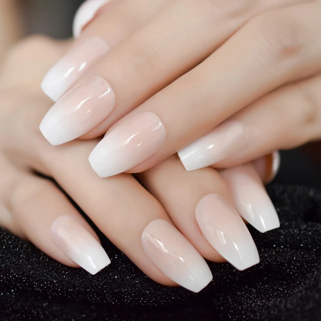 Nude White French Tip Press Nails Medium Long Coffin - Temu Australia