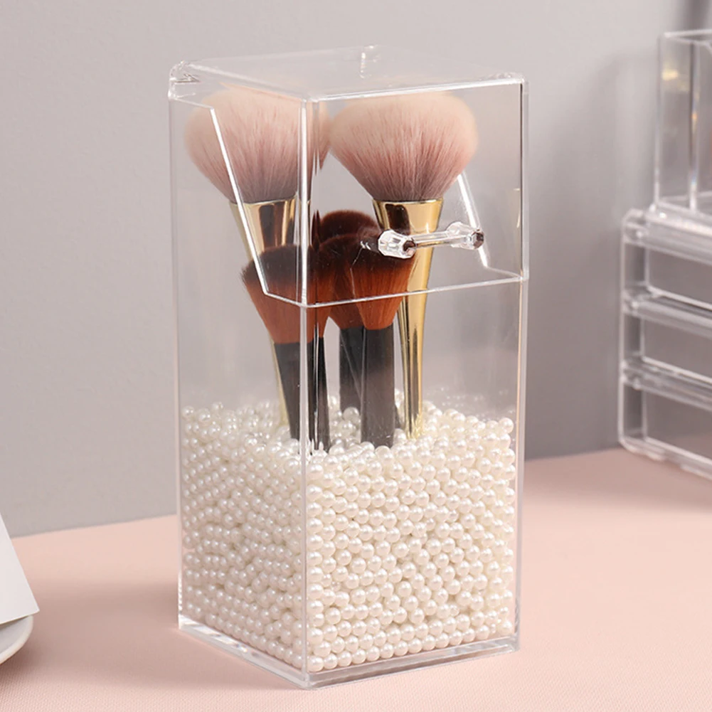 Manicure Transparent Acrylic Makeup Organizer Cosmetic Storage Desktop Box Case Flip-top Dustproof Makeup Brush Pail Portable