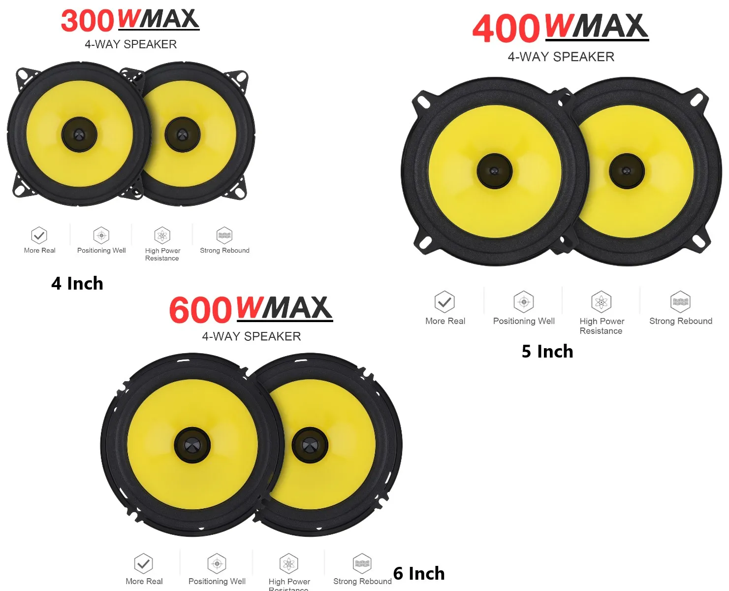 2 Stuks 4 / 5 / 6 Inch 600W Car Audio Speaker Universal Heavy Mid Bass