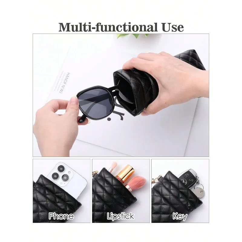 Sunglasses Bag for Daily Storage - Portable Squeezed Leather Minimalist Solid Color Diamond Scratch Resistant Travel Accessories