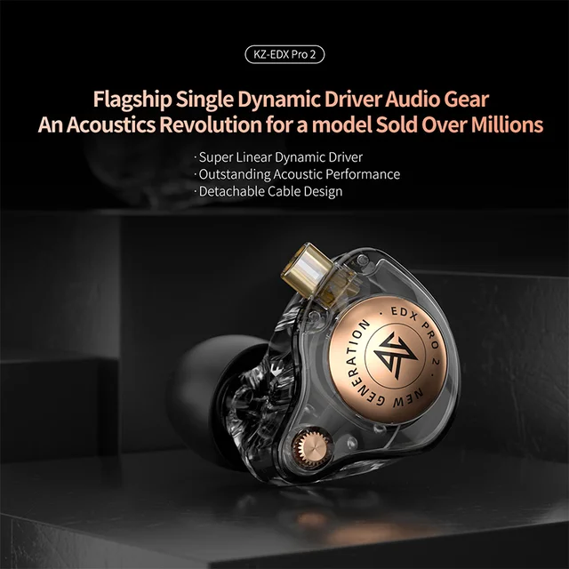 KZ  EDXPRO2 EDX PRO 2 Dynamic in Ear Earphone HIFI Bass Headset 3.5MM Tpre-c Plug Optional 2PIN Detachable Cable