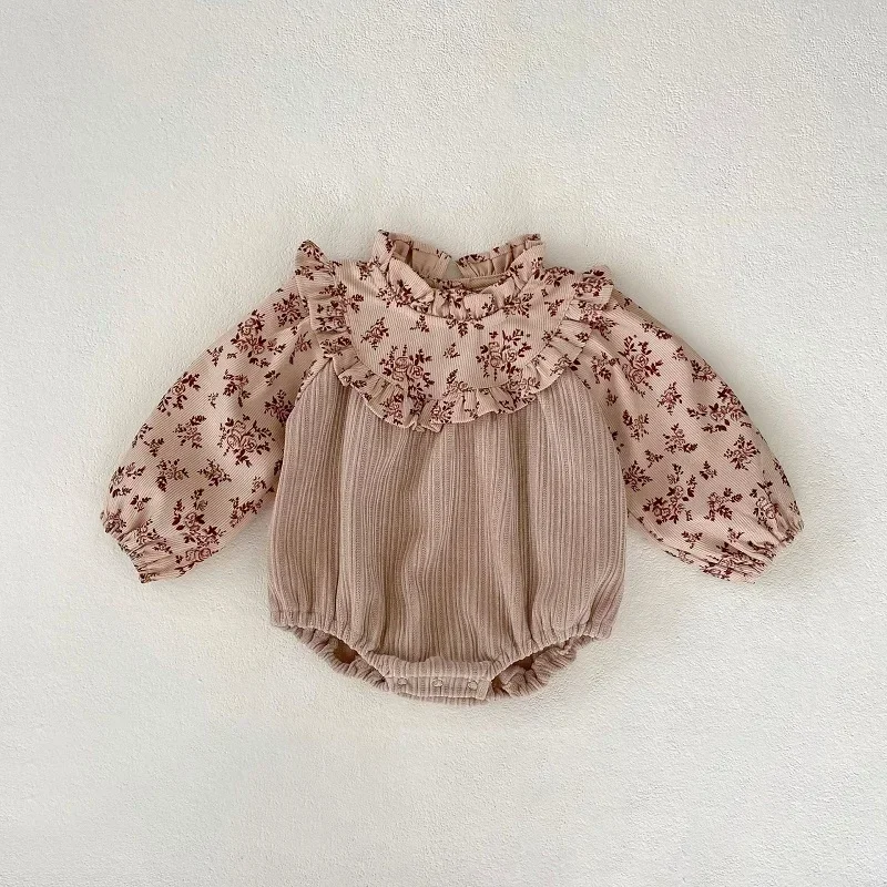 

Cute Baby Girl Romper 0-2Years Newborn Princess Long Sleeve Ruffles Collar Flower Bodysuit Corduroy One-pieces Autumn Clothes