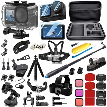 Pacchetto di accessori per DJI Osmo Action 5 Pro Action 4/3 Custodia impermeabile Custodia protettiva in silicone per immersione Protezione per schermo in vetro