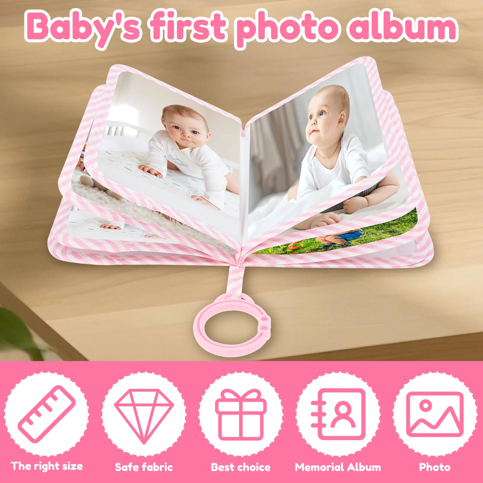 Soft Cloth Baby Photo Album Safe Baby Memory Album Book with Mirror Cute Newborn Family Memory Picture Book Holds 17 Pictures