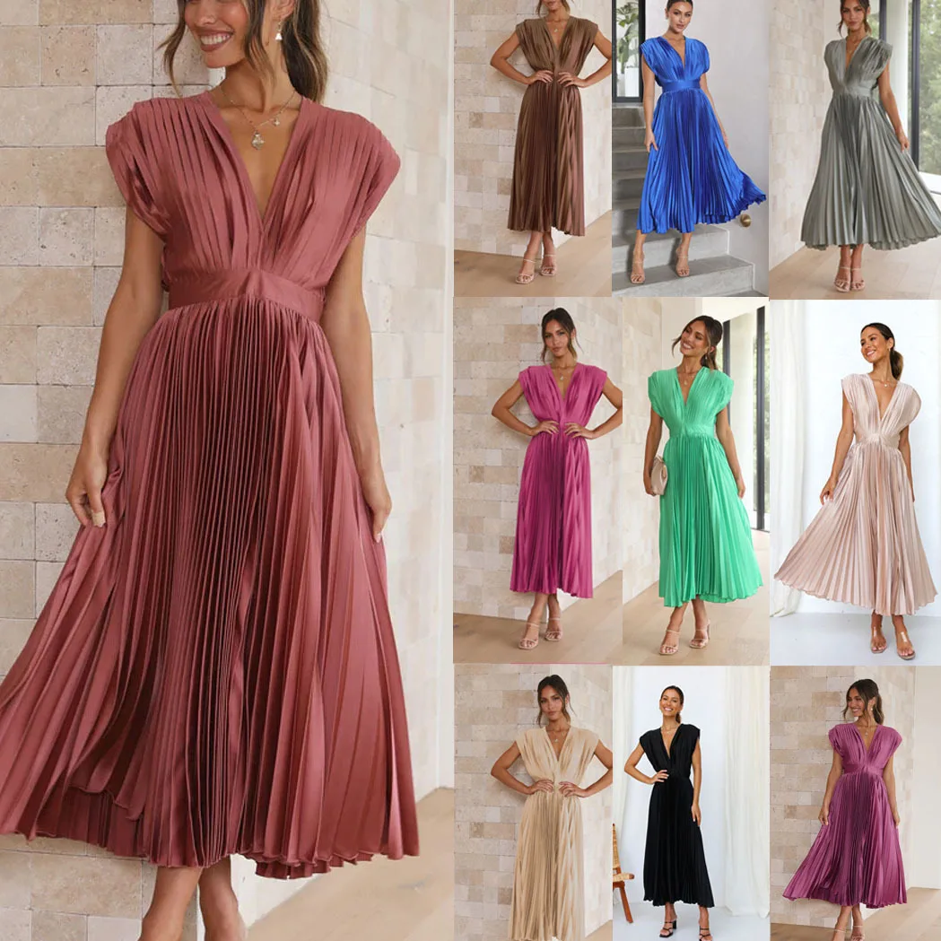 

Женское плиссированное платье без рукавов, повседневное свободное платье на молнии, весна-лето 2024