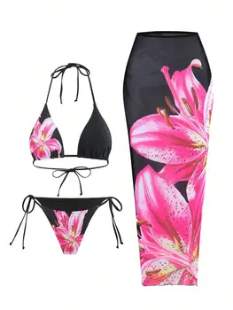 Floral High Waist 3-Piece Bikini 1