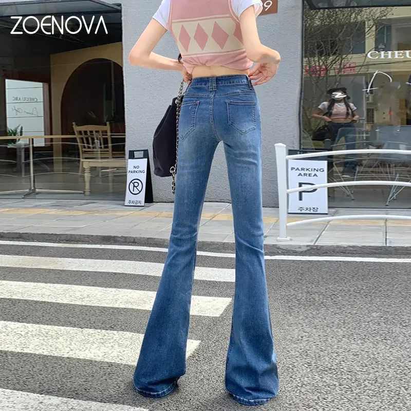 Zoenova Chic Flare Pants Primavera 2023 Donna Vintage Hotsweet Baggy Gamba Larga Casual Denim Y2K Abbigliamento Blu Jeans A Vita Alta Xs-Xl