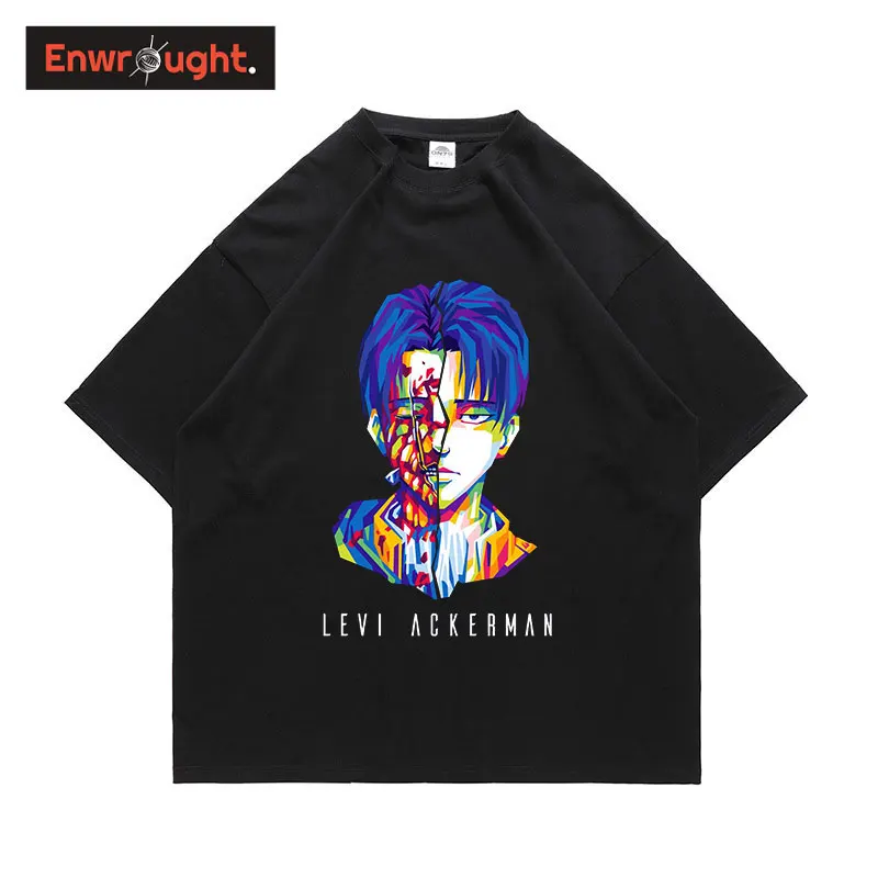 

Attack On Titan T-shirts Streetwear Oversized Levi Eren Mikasa T Shirt Anime Tops Harajuku Short Sleeve Manga Tees 100% Cotton