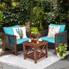 3 Pieces Patio Wicker Furniture Set, Rattan Outdoor Sofa Set w/Washable Cushion & Acacia Wood Coffee Table, Conversatio 1