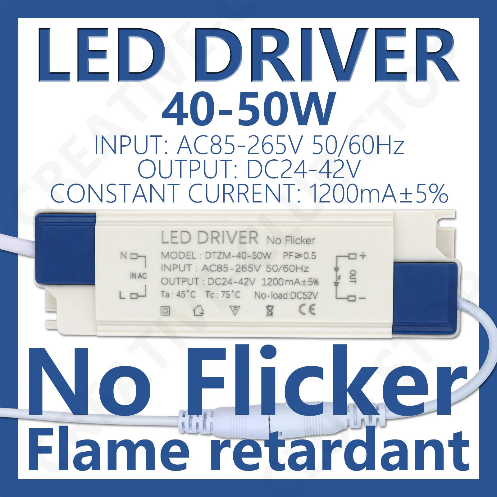 LED 패널 램프 전원 공급 장치, 조명 변압기 DC24-42V 출력 AC85-265V, 외부 드라이버 DC 커넥터, 40-50W, 1200mA, 1500mA