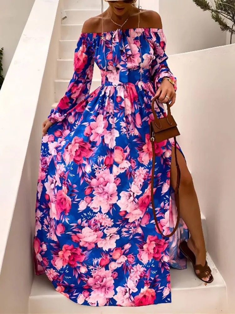 Sexy Solid Slit Fold Off the Shoulder Beach Dresses(5 Colors)