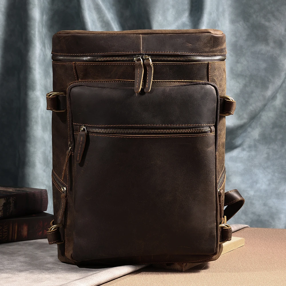 New genuine leather computer backpack cowhide travel bag for men crazy horse leather retro backpack men's backpack