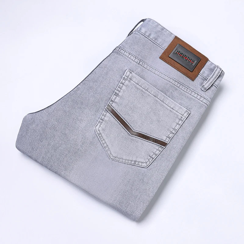2024 spring new light gray jeans men's simple slim fit light luxury fashion version of the elastic match leisure pants