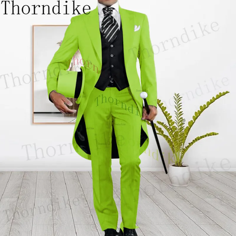 Thorndike Men Suit 3 Pieces Tuxedo Slim Fit Red Coffee Blue For Wedding Dress Suits Blazer Pant and Vest