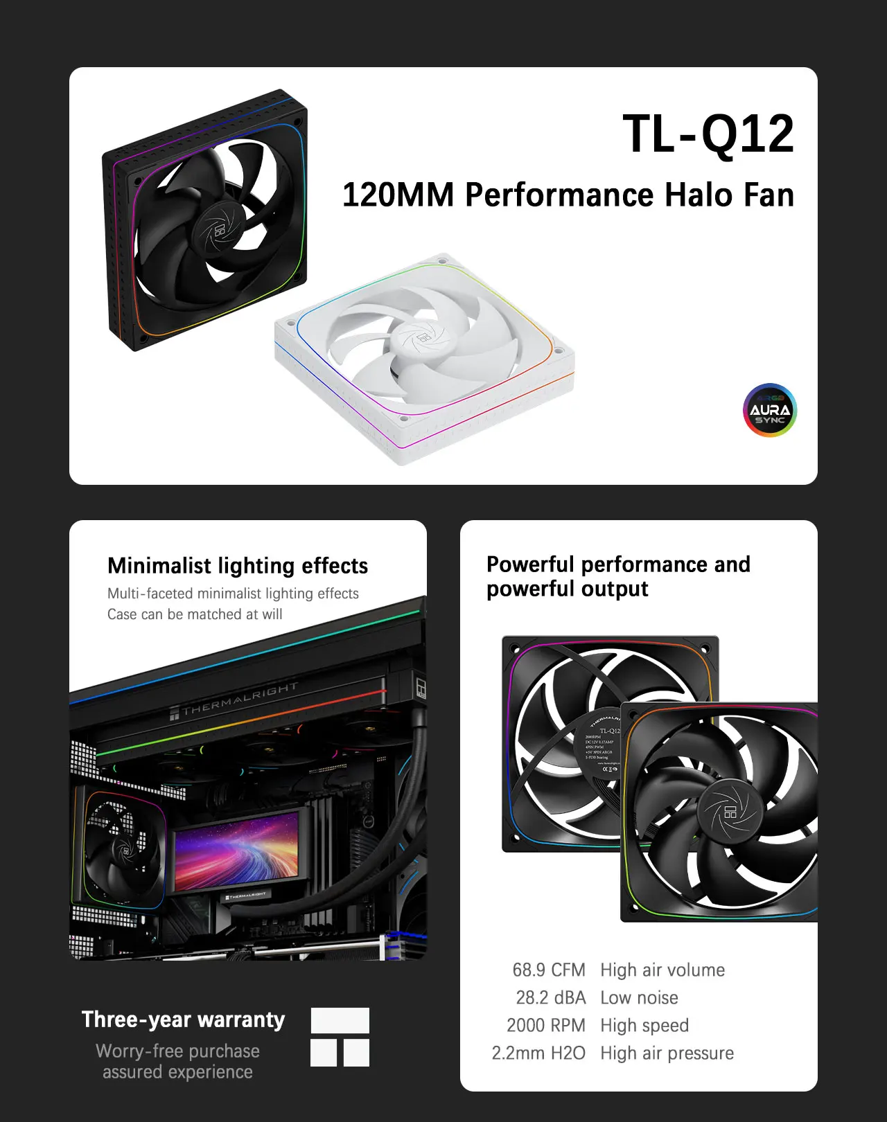 TL-Q12 120MM PWM/ARGB Performance Halo Fan Multi-faceted Minimalistic Lighting E