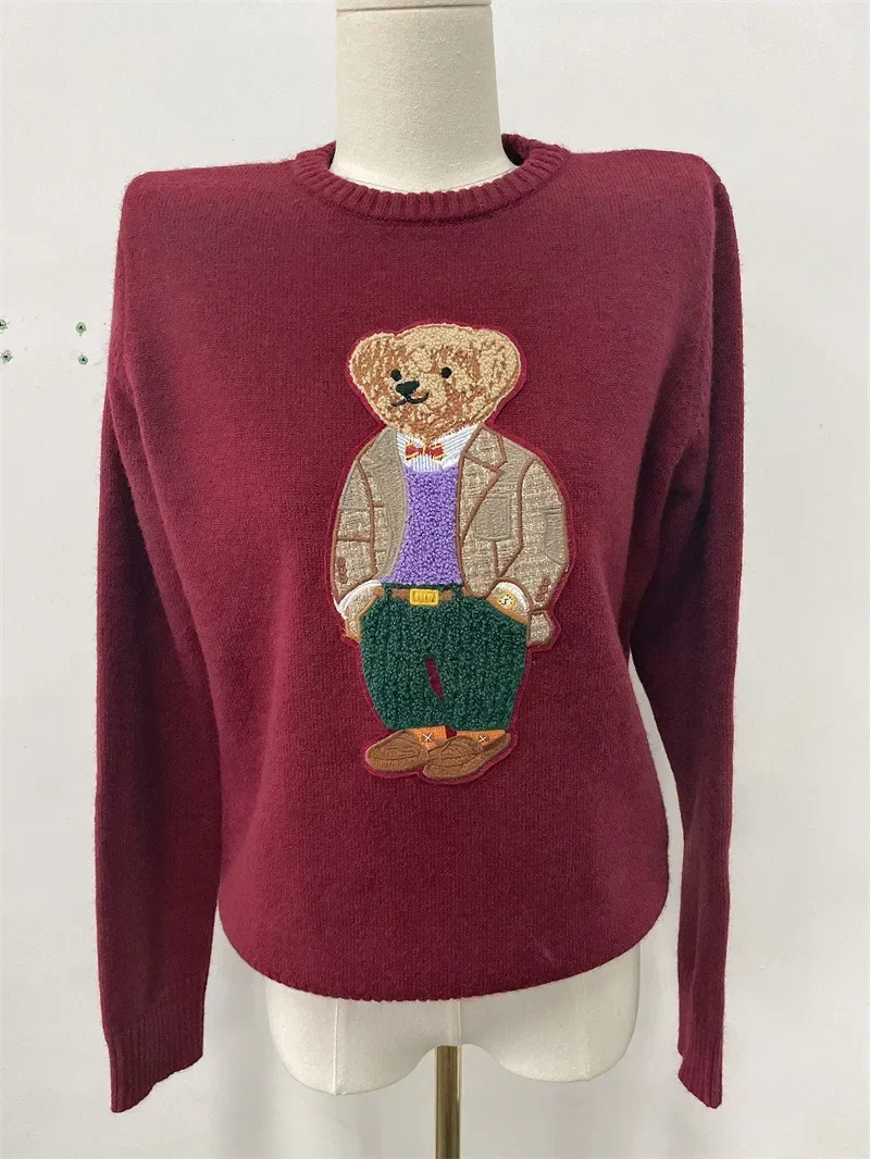 Zekye Winter Women's Sweater Clothing Bear Embroidery Round Neck Slim Fit Sweater Cartoon College Style Knitted Oversized Y2k 5