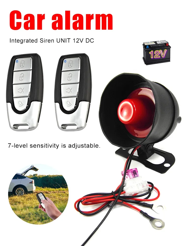 12V Car Security System Horn Siren Alarm with 2 Remote Controls Anti
