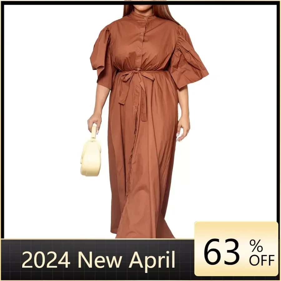 

S-3XL African Maxi Dresses for Women Summer 2024 Elegant African Half Sleeve Polyester Shirt Dress Dashiki Africa Clothing Gowns