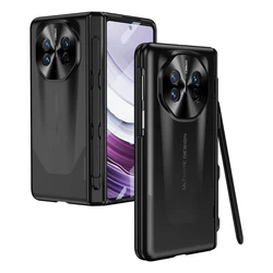 Luxurious Ultra-Thin Matte Electroplated Foldable Case with Tempered Glass - Shockproof and Stylish for Huawei Mate X5 (Black with touch pen)