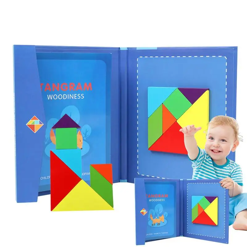 

Wooden Magnetic Tangram Puzzle 3D Geometric Shapes Tangram Board Early Learning Educational Toys For Kids Gifts Montessori Games