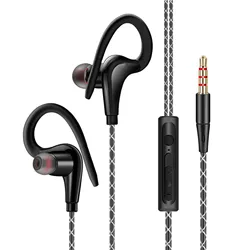 Waterproof Wired In - Ear Ear Hook Earbuds with Super Bass and Microphone (Black)
