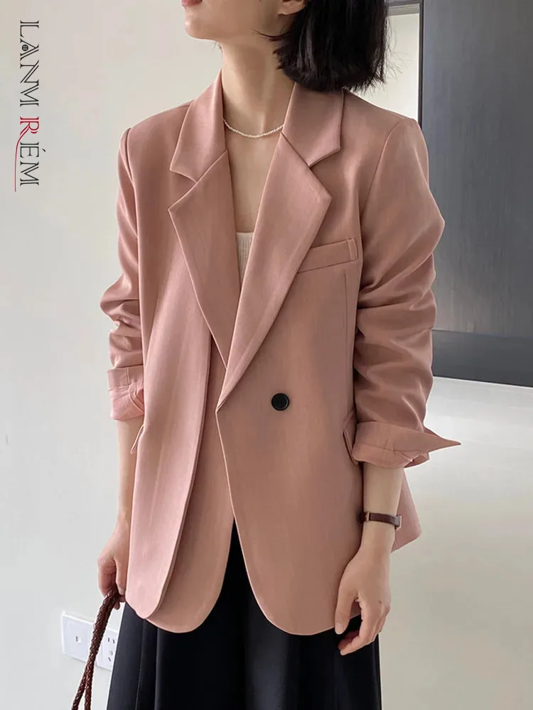 

[LANMREM] Fashion Double Placket Design Blazers Women Single Button Long Sleeve Loose Jackets Fashion 2024 Autumn New 26D8946