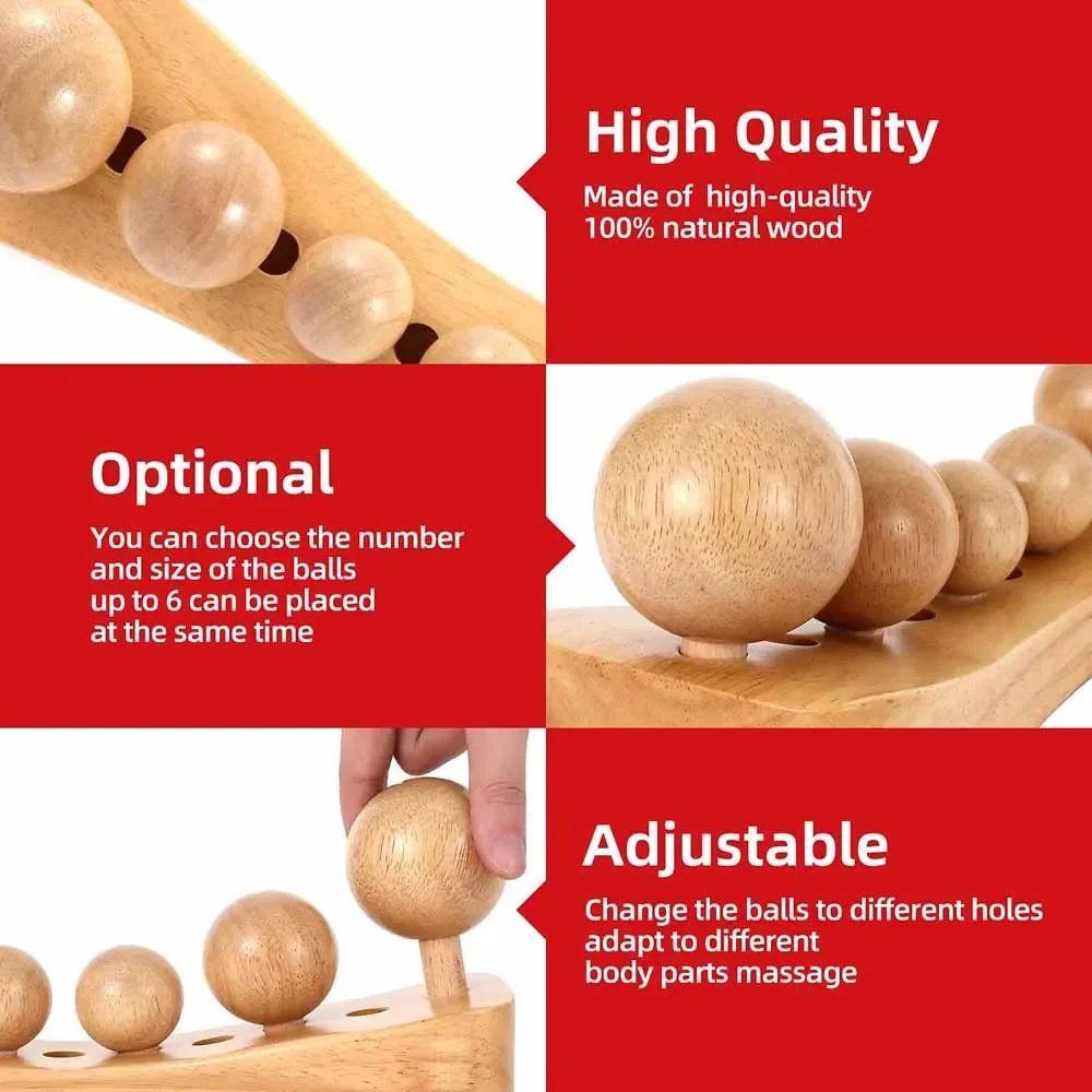 6 in 1 Wooden Body Massager Psoas Muscle Buttocks Release Trigger Point Therapy Massage Tool Occipital Bone Physical Therapy