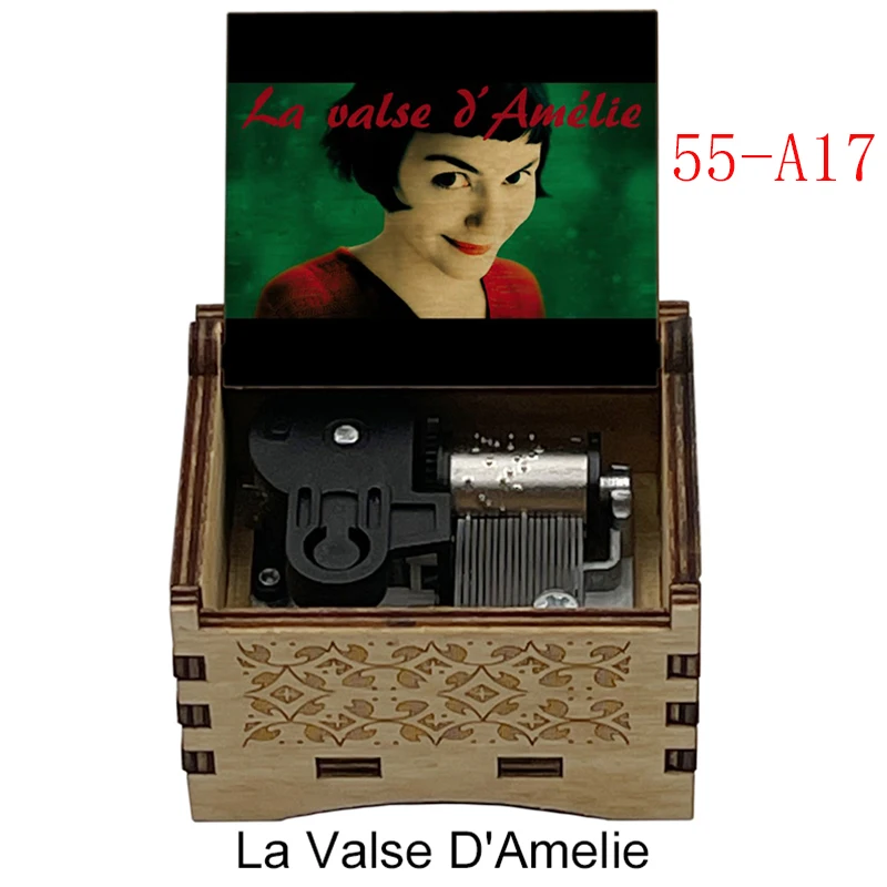 Amelie Color Print Wood Music Box Melody La Valse D'Amelie Clockwork Type Movement New Year Mascot Gift Home Decoration Ornament